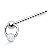 Stone Ring Shaped Silver Straight Nose Stud NSKA-446